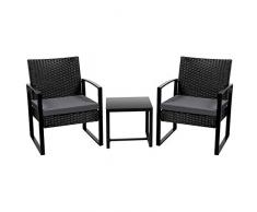 Yaheetech Polyrattan Sitzgruppe Gartengarnitur 3-teilig Balkonset Rattanoptik Loungeset für Garten & Terasse, inkl. Sitzkissen & Glasplatte