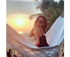 Ablerfly Hängematte 550 Lbs belastbar 200x150cm Häkeln Sie Hängematte mit Fransen Quaste, Camping Garten Tuchhängematte Mehrpersonen Creme Hängematte eco - Friendly