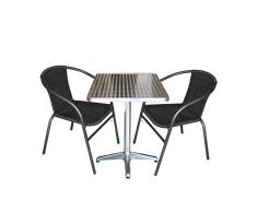Multistore 2002 3tlg. Gartengarnitur Balkonmöbel Terrassenmöbel Set Sitzgruppe Poly-Rattan Stapelstuhl Aluminium Bistrotisch 60x60cm