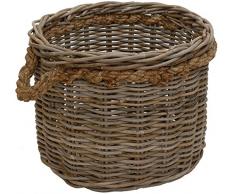 korb.outlet Großer Pflanzkorb Holzkorb rund Grau Natur Rattan mit Seilrand/Übertopf aus Rattan (XXL Ø60cm)