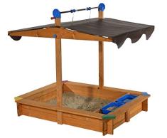 GASPO Sandkasten mit absenkbarem Dach Lea | Sandkiste mit Sonnenschutz und Matschfach | 137 x 105 x 120 cm | Ideal für den Garten