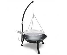 JOM Schwenkgrill mit Feuerschale, Galgen und Kurbelmechanik, 59 cm Schale, Grillfläche 47 cm, schwarz, Grillrost verchromt