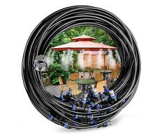 Eterbiz Sprühnebel Kühlung Terrasse Wasserzerstäuber, Wassernebler & Bewässerungsset für Treibhaus Gärten, Schwimmbad, Laube, 10 Meter Schlauch&14 bewegliche Metalldüsen