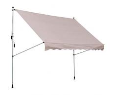 Outsunny Markise mit Faltarm, Klemmmarkise, Gelenkarmmarkise, Sonnenmarkise mit Handkurbel, Sonnenschutz, Alu 3x1,5m Beige