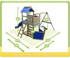 WICKEY Seaflyer Spielturm Rutsche Schaukel Sandkasten (blaue Rutsche / blaue Dachplane)