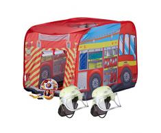 Relaxdays 3 TLG. Feuerwehr Set, Spielzelt Feuerwehr, 2X Feuerwehrhelm Kinder, Kinderzelt für Drinnen & Draußen, ab 3, Mehrfarbig
