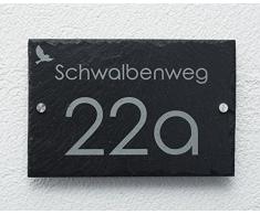 Schiefer Hausnummer & Straße Namen Wunsch-Gravur 1 Motiv Gratis (kein Druck) 30x20cm sofort personalisierbar Familienhaus Firmenschild Namensschild versch. Größen auf Anfrage Logo Garten Haus