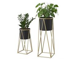 [en.casa] Pflanzständer im 2er Set Blumenständer aus Metall Blumentopf Ständer mit Übertopf Blumentopfhalter 2-TLG. Pflanztopf Deko Messingfarben Schwarz