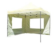 Nexos Hochwertiger Falt-Pavillon Partyzelt mit 2 Seitenteilen PROFI Ausführung für Garten Terrasse Feier Markt als Unterstand Plane wasserdichtes Dach 3 x 3 m champagner