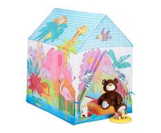 Relaxdays Spielzelt Dschungel Tiere, f. Kinderzimmer, Outdoor, ab 3, Stoff, Safari Kinderzelt HBT 102 x 72 x 95 cm, bunt