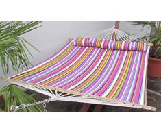 DESIGN Stabhängematte Hängematte Doppelhängematte Ersatzhängematte 200x150cm aus Baumwolle gefüllt mit Polster pink gestreift von AS-S