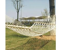 ZZSIccc Netz-Seil-Doppelt-Hängematte, Baumwollseil-Verstärkung Mit Hölzernem Stock-Doppelt-Im Freien Schwingen-Hängematte, Weiß 190 * 90Cm