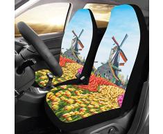 Rtosd Holzwindmühle Blume Straße Benutzerdefinierte Universal Fit Auto Drive Autositzbezüge Protector Für Frauen Automobil Jeep LKW SUV Fahrzeug Full Set Zubehör Für Erwachsene Baby (Set Von 2 Front)