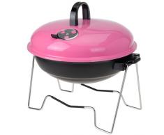 Picknick Grill RUND - Holzkohlegrill - Tischgrill - Grill inkl. Zubehör pink