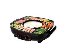 Grill Und Hot Pot Doppeltopf, Integrierte Kochtopf, 40.5 CM Grillplatte, Elektrogrill Barbecue Und Asia Fondue, Fettarmen Und Gesunden Grillen, 1700 W, Schwarz