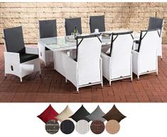 CLP Polyrattan Sitzgruppe Sevilla XL I Gartengruppe Flachrattan I Essgruppe Mit 8 Verstellbaren Stühlen I Glastisch B 240 x T 102 x H 75 cm, Farbe:weiß, Polsterfarbe:Polsterfarbe Anthrazit