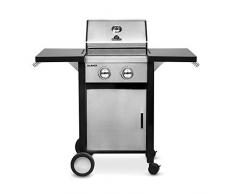 2-Brenner Gasgrill Barney, BBQ Grillwagen mit klappbaren Seitenteilen, Edelstahl-Gehäuse, Gusseisen-Grillrost, Deckelthermometer, Abdeckhaube