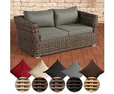 CLP Poly-Rattan 2er Sofa Mandal mit 2 Sitzplätzen I Gartensofa mit Aluminium-Gestell I Loungesofa mit Polsterkissen I 5mm Rattandicke Grau Meliert, eisengrau