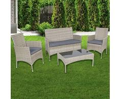 greemotion Lounge Set Köln 4 tlg. braun, gemütliche Gartenlounge, hochwertige Sitzgarnitur Outdoor, pflegeleichte Rattan Lounge inkl. Auflagen, moderne Sitzgruppe mit Tisch für vier Personen,