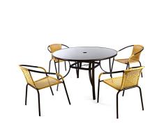 Nexos Bistroset 5tlg beige Sitzgruppe Gartengarnitur Poly Rattan Gartenmöbel 5er Set