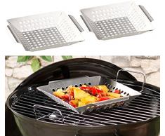 Rosenstein & Söhne Grillschale: 2er-Set Edelstahl-Grill-Schalen für Gemüse und kleines Grillgut, 1 mm (Edelstahl Grillschalen)