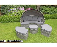 Garden Pleasure Sonneninsel SARAGOSSA Sitzinsel Loungemöbel Strandkorb Loungeinsel Gartenliege Rattanoptik Sonnenliege grau inkl. Schutzhülle