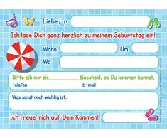 JuNa-Experten 12 Einladungskarten Kindergeburtstag Schwimmbad Mädchen Jungen Jungs Geburtstagseinladungen Einladungen Geburtstags-Party Poolparty Kartenset