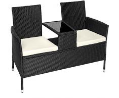 TecTake Sitzbank mit Tisch Poly Rattan Gartenbank Gartensofa inkl. Sitzkissen - Diverse Farben - (Schwarz | Nr. 401547)