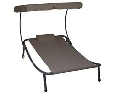 Divero Sonnenliege Sonnenbett braun 202 x 139 x 152 cm mit Sonnendach und Kopfkissen für eine Person Gartenliege mit Räder Stahlrahmen Mamry