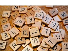 100 Stück Scrabble Buchstaben Scrabblefliesen zum Spielen | Scrabblesteinen Ersatz Fliesen aus Holz für Handwerk Dekoration | Scrabblesersetzer mit Zahlenwerte | LeSB