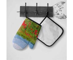 YudoHong Ofenhandschuhe Männer böse und Tote Liebe Mohn Mädchen Ofenhandschuhe Ofenhandschuh und Topflappen Set wasserdicht hitzebeständig für BBQ Kochen Backen Grillbar