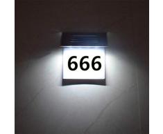 XJHJKR Hausnummer LED Solarleuchte Solar Außenwandleuchte Hausnummernleuchte Wandleuchte Hausnummernschild Beleuchtet Schild Wetterfest -Metall