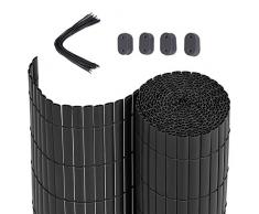 SONGMICS PVC Sichtschutzmatte, 4 x 0,8 m (L x B), Balkonverkleidung, Sichtschutzzaun, Balkonumrandung, Blende mit verstärkten Lamellen, Garten, Balkon, Terrasse, Outdoor, Grau GPF084G