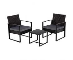 Yaheetech Gartenmöbelset 3 teilig Polyrattan Sitzgruppe Gartengarnitur Balkon-Set Lounge-Set Schwarz mit Sitzkissen