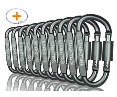 MyIdeaz Karabiner 80mmx8mm 22g mit Schraubverschluss, 10 Stück Karabinerhaken Rostfrei, Premium Alu Schnapphaken Schraubkarabiner für Outdoor, Wandern, Schlüsselanhänger, Camping, Angeln.