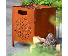 Country Garden Feuerkorb Vesoul | rustikaler Feuerkorb in Rostoptik mit eingestanztem Blütenmuster | Große Fläche, | inklusive Metallgitter, zum Grillen geeignet