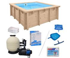 WelaSol Holz Pool Bali Rechteck 2,10 x 2,10 x 0,78 m Technikset | Aufstellpool oder Einbaupool | mit Technik, Filteranlage und Zubehör
