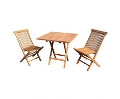 Teakholz Balkon Set 3tlg. 1 Klapptisch, 2 Klappstühle, 75% maschinengefertigt, 25% Handarbeit, ofengetrocknet, aus nachhaltig bewirtschafteten Plantagenbau