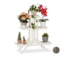 Relaxdays Blumentreppe aus Holz, 3 Stufen mit 9 Ablagen, Shabby Chic, innen, HBT: 83 x 83 x 28 cm, Blumenregal, weiß