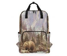 NR Lässiger Laptop Rucksack passt 15 Zoll Computer Notebook Rucksack große College-Schultaschen,Braunbär-wildes Tier-Fall-Bergkiefer Forest Men Safari,Reisen/Business/Frauen/Jungen