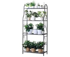 LXHJZ Retro 4-Tier Blumenregal Garten Pflanzenständer Metall Regal Standregal Bücherregal Blumenwagen Pflanzenregal Badezimmerregal, schwarz