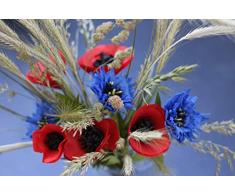 Handgefertigter Blumenstrauß Rheinhessen mit Mohnblumen & Kornblumen aus Papier und getrockneten Gräsern/haltbarer Blumenstrauß