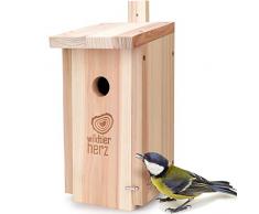 wildtier herz | Nistkasten Natur für Kohlmeisen & Co. – Massiv-Holz verschraubt, unbehandelt, wetterfest, Vogelhaus für Meisen, Nisthilfe mit 32 mm Einflugloch