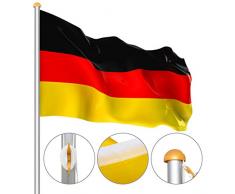 wolketon Aluminium Fahnenmast 6,5m + Deutschlandfahne 150 * 90 cm，witterungsbeständigem Flaggenmast und stabilen Bodenhülse veschönern Sie Ihren Garten