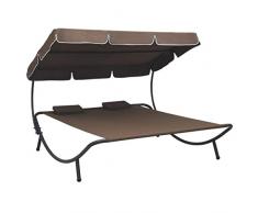 vidaXL Garten Sonnenliege mit Sonnendach Kissen Doppelliege Gartenliege Relaxliege Strandliege Liege Gartenmöbel Braun 200x173x135cm