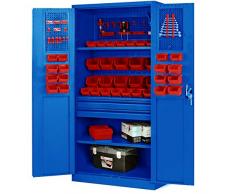 Jan Nowak by Domator24 Werkzeugschrank TC02AM Werkstattschrank mit Schubladen Flügeltüren 3 Fachböden Pulverbeschichtung 185 cm x 92 cm x 50 cm (blau), Metall