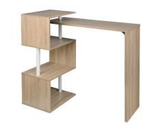 WOLTU Bartisch BT27hei Stehtisch Bistrotisch Bartheke Tresentisch, mit 3 Ablagefläche, drehbar, Metall, MDF, 134x38x112cm(BxTxH), Hell Eiche