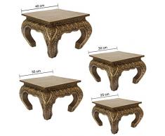 Oriental Galerie Opiumtisch Blumenhocker Beistelltisch Nachtisch Opiumhocker 25 cm Eckig Akazien Holz Gold Antik