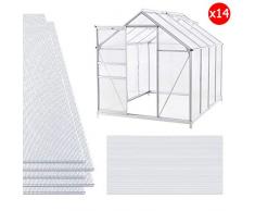 NAIZY 14x Polycarbonat Hohlkammerstegplatten, 4mm | 10,25 m² Doppelstegplatte für Gewächshaus Garten Treibhaus Ersatzplatten (60.5 x 121cm) - Transparent