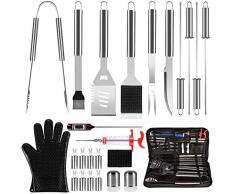 25 in 1 Grillbesteck Edelstahl Grill Werkzeugset 25 pc Edelstahl Grillzubehör mit Tragetasche BBQ Grill Zubehör Set für Camping, Premium-Komplett-Geschenkset für Grill Utensilien für Männer und Frauen